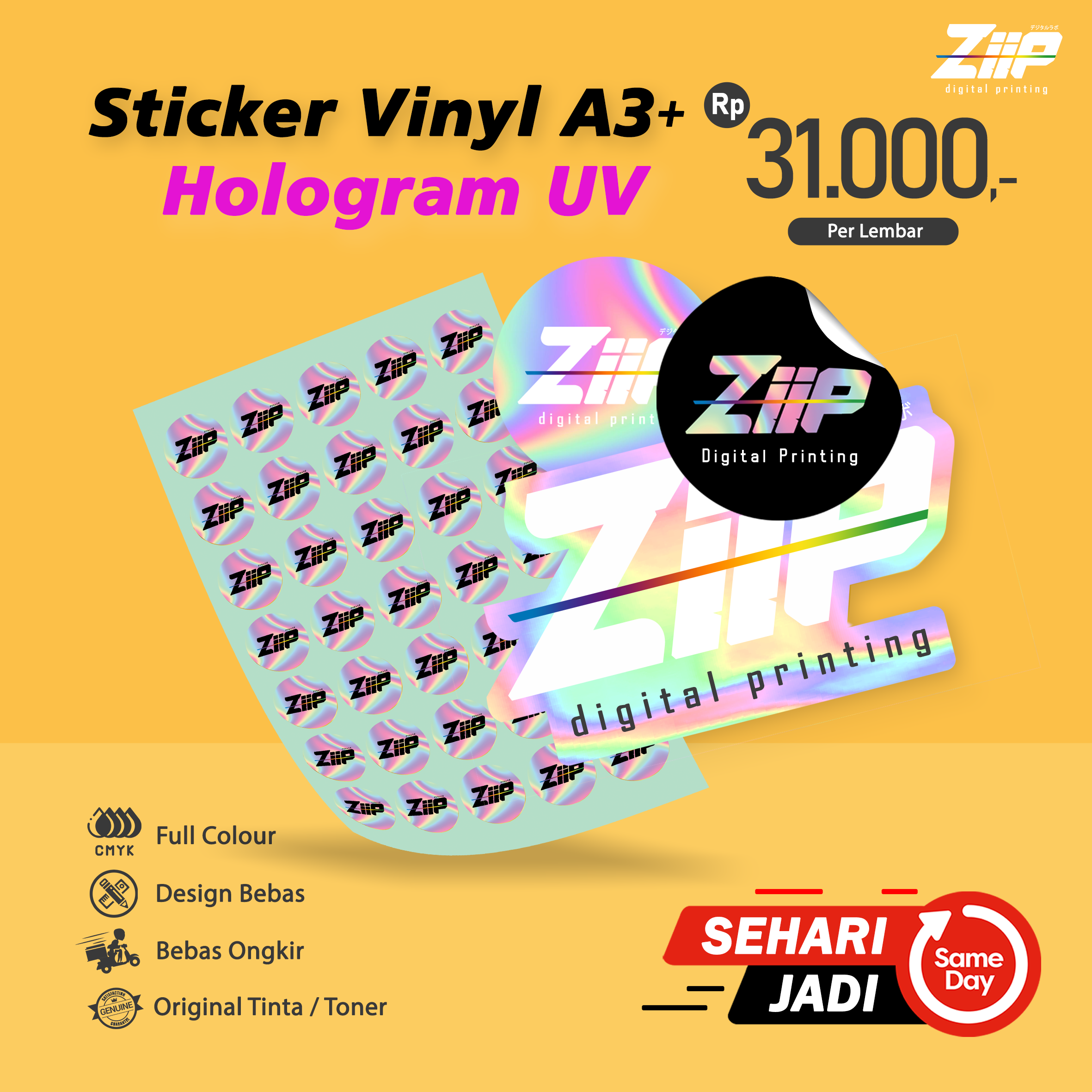 Cetak Stiker Vinyl Hologram UV