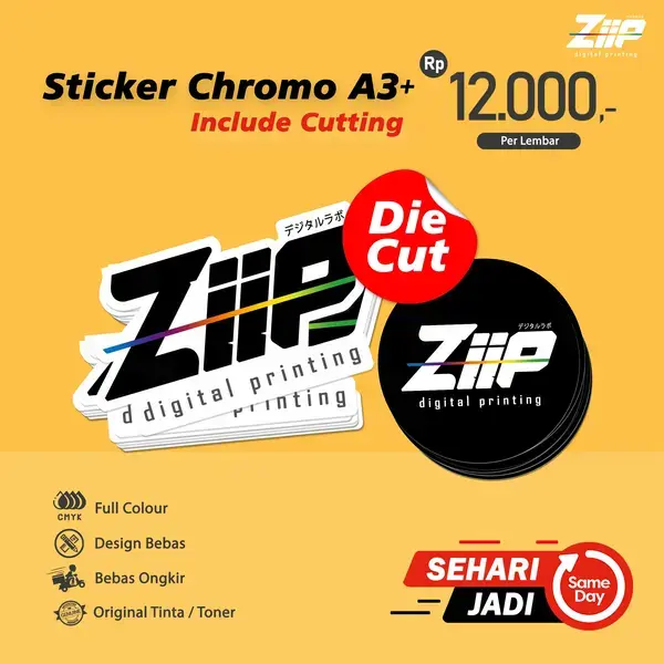 Cetak Stiker Label Chromo / Bontax A3+ Include Die-Cut