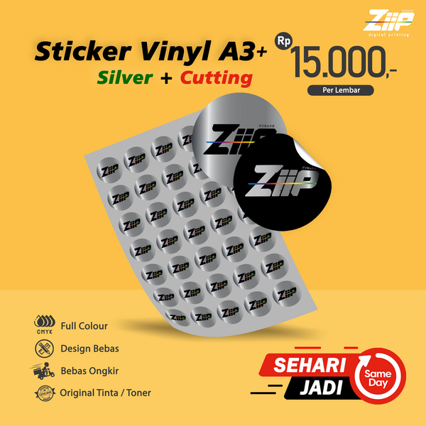 Cetak Sticker Label Vinyl Silver A3+ Kiss-Cut