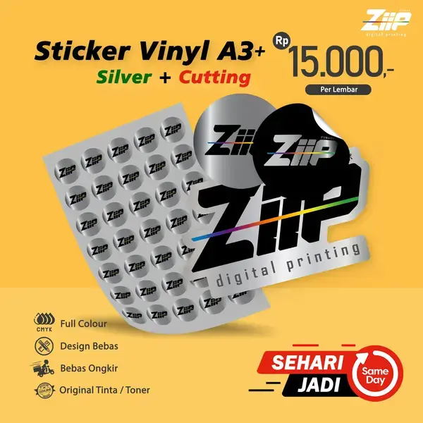 Cetak Stiker Label Vinyl Silver A3+ Include Cutting