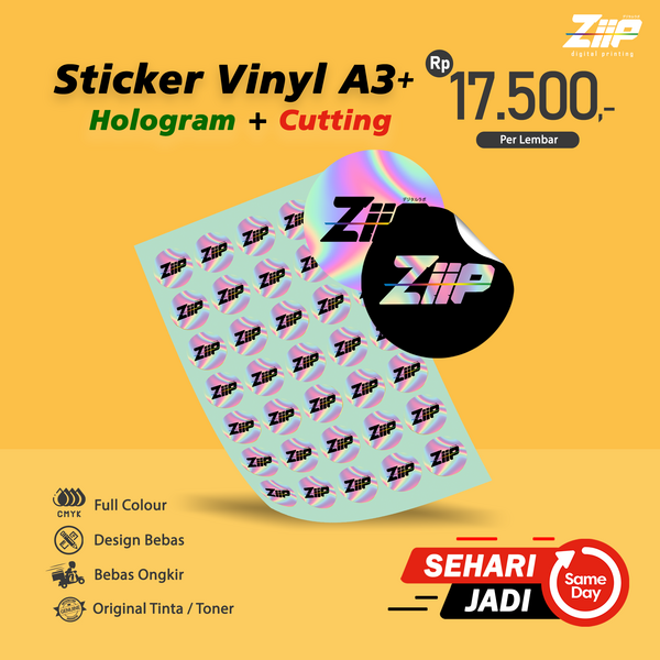 Cetak Sticker Label Vinyl Hologram A3+ Kiss-Cut