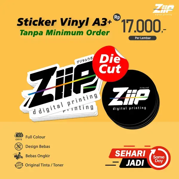 Cetak Stiker Label Vinyl A3+ Include Die-Cut | Tanpa Minimum Order
