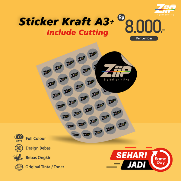 Cetak Sticker Label Kraft A3+ Kiss-cut