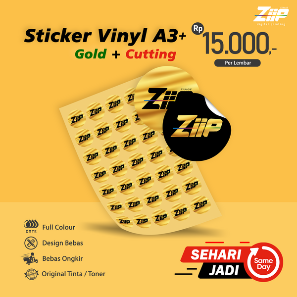 Cetak Sticker Label Vinyl Gold A3+ Kiss-cut