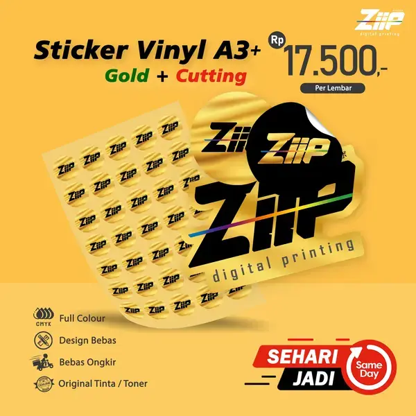 Cetak Stiker Label Vinyl Gold A3+ Include Cutting