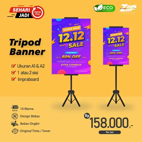Cetak Tripod Banner A1 A2 Impraboard + Standing Tripod